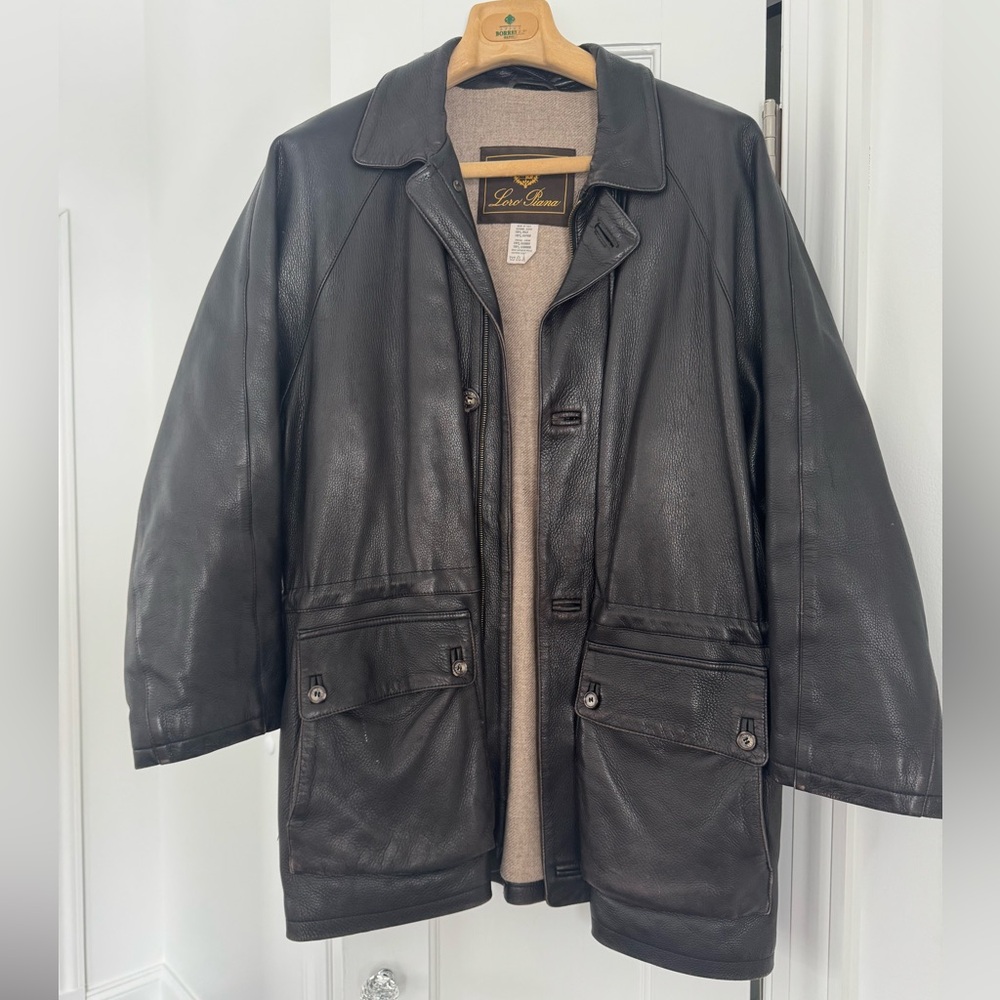 Loro Piana Men's Brown Leather Jacket with Cashmere Lining